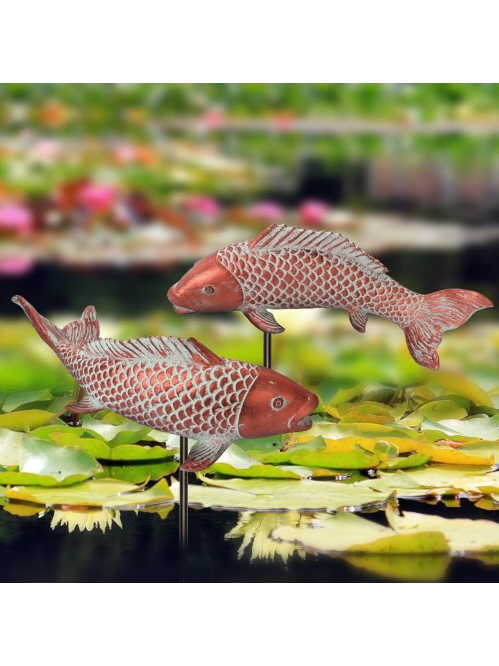 Antique Copper Koi Fish Statues - 2pcs Garden Decor for Pond, Patio & Yard